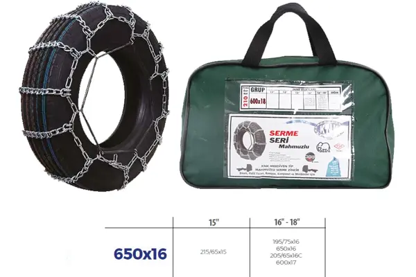 KAR ZİNCİRİ MİNİBÜS VE KAMYONET SERME 650X16 ZİNCİR EBATLARI İÇİN RESİME BAKINIZ - Image 1