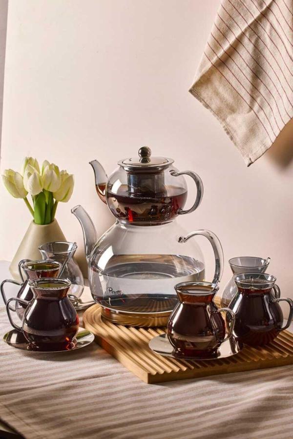 Gunes Zuccacıye Perotti Keyf-İ Ala Füme Premium 20 Parça Indüksiyon Tabanlı Borosilikat Çay Seti - Image 1
