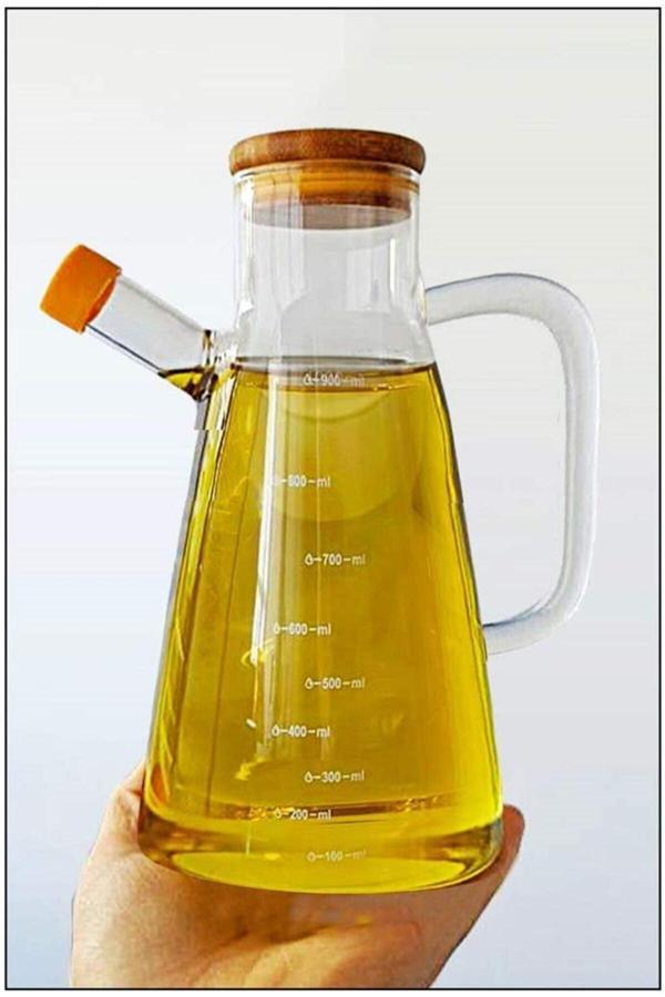Yanns Bambu Kapaklı Borosilikat Cam Yağlık 900 Ml - Image 1
