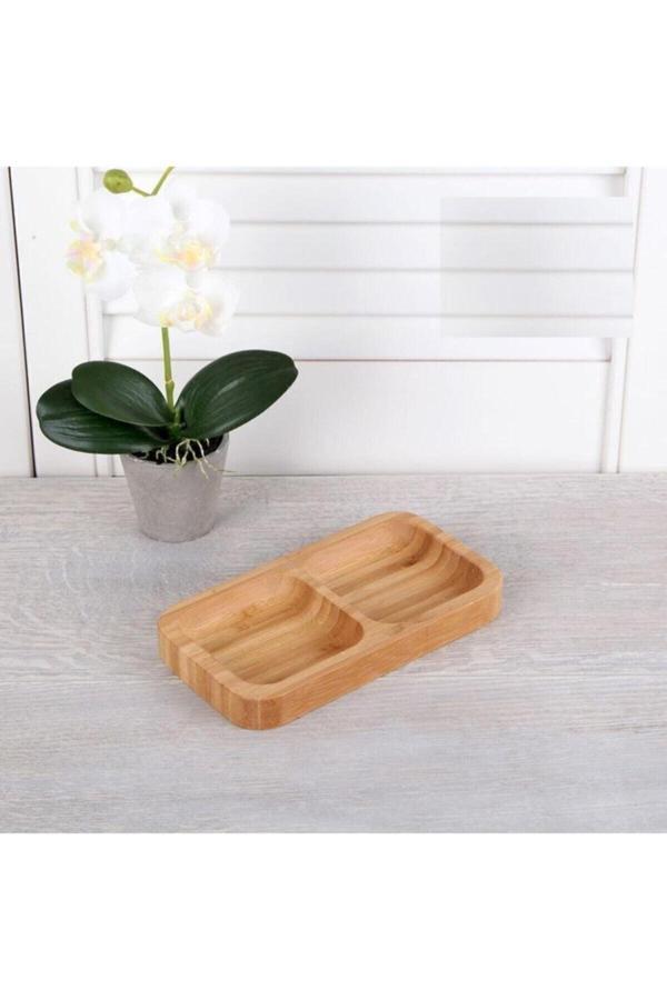 Mokka 1 Adet Bambu 2 Bölmeli Çerezlik / Sunumluk / Yağdanlık Şişe Standı - Image 1