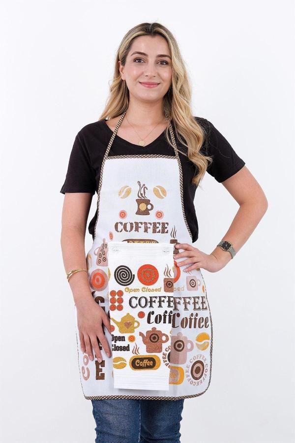 Salteks Silver Sıvı Geçirmez Mutfak Önlüğü Havlulu Mutfak Önlüğü Coffee Tıme - Image 1