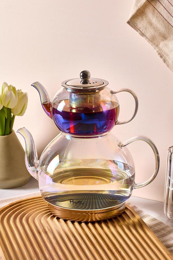 Mutfaksultani Keyf-İ Ala Luster Indüksiyon Tabanlı Borosilikat Cam Çaydanlık Takımı 500 Ml Demlik 1800 Ml Suluk - Image 1