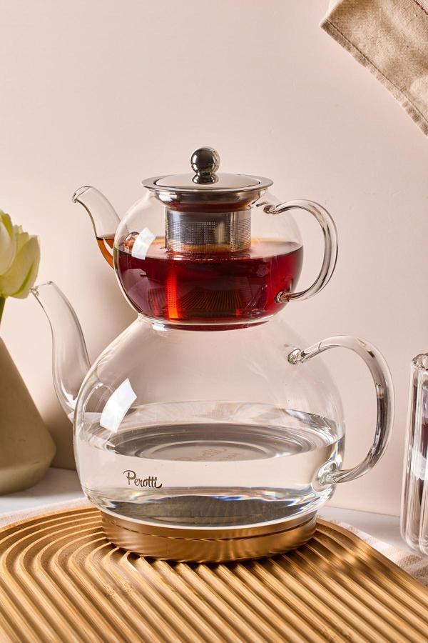 Mutfaksultani Keyf-İ Ala Indüksiyon Tabanlı Borosilikat Cam Çaydanlık Takımı 500 Ml Demlik 1800 Ml Suluk - Image 1