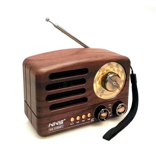 Küçük Boy Retro, Nostaljik, Ahşap Tasarım Bluetooth Hoparlörlü, Şarjlı, Taşınabilir Büyük Döndürülebilen Düğmeli FM/AM Destekli Radyo NS3380 (5060) - Image 1