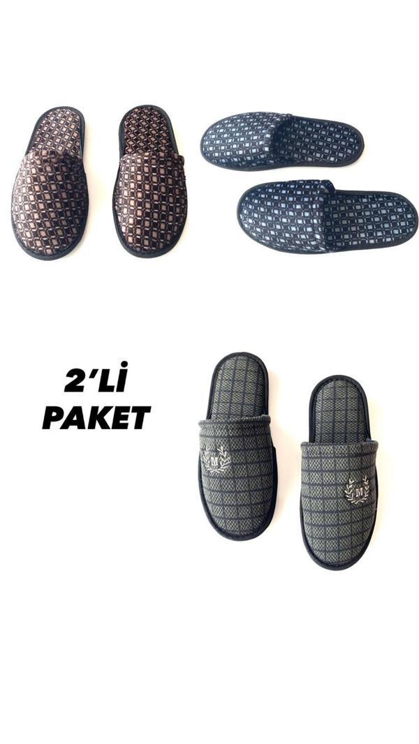 Majhi Erkek Ev Terliği 2 Çift Çeyiz Terliği Kışlık Terlik Ses Yapmaz Hafif Taban Terlik - Image 1