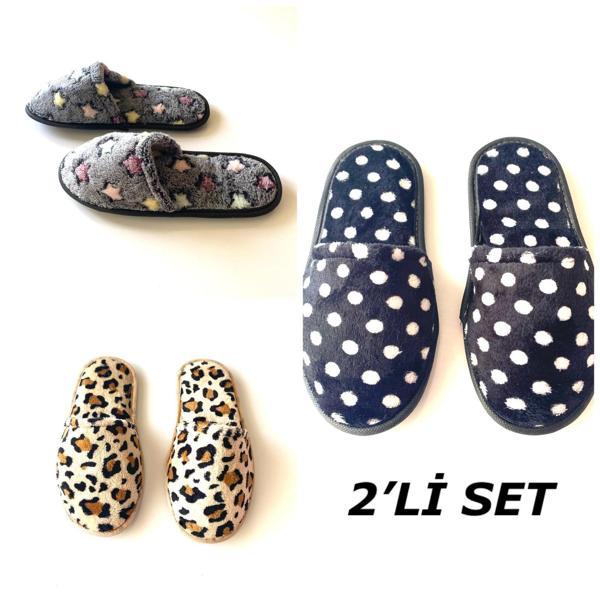 Majhi Kadın Ev Terliği 2 Çift Çeyiz Terliği Kışlık Terlik Ses Yapmaz Hafif Taban Terlik - Image 1