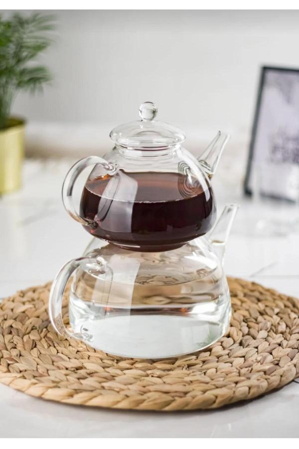 Mutfaksultani Dore Isaya Dayanıklı Borosilikat Cam Çaydanlık 750/1300 Ml - Image 1