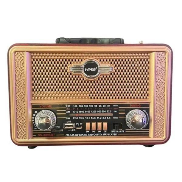 Retro, Nostaljik, Ahşap Tasarım Bluetooth Hoparlörlü, Şarjlı, Taşınabilir Otantik Tasarımlı FM/AM Destekli Radyo NS8098 (5060) - Image 1