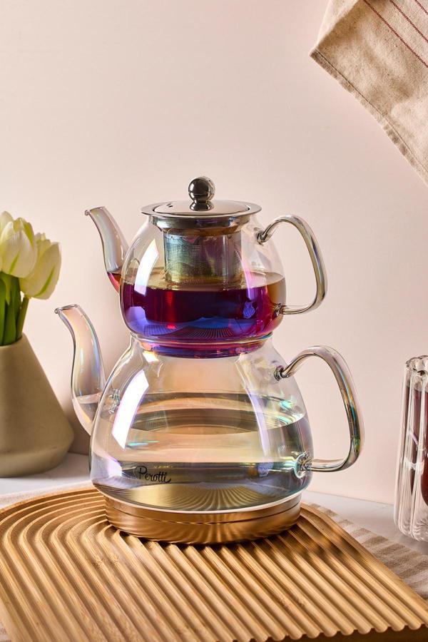 Mutfaksultani Carlo Luster Indüksiyon Tabanlı Borosilikat Cam Çaydanlık Takımı 500 Ml Demlik 1500 Ml Suluk - Image 1