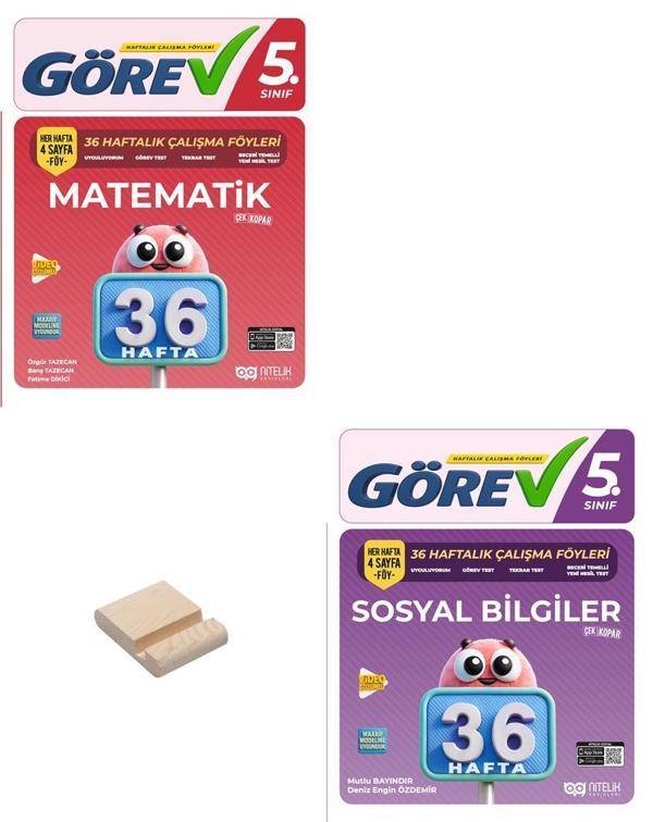 Nitelik 5. Sınıf Matematik ve Sosyal 36 Haftalık Görev Föyleri + Telefon Standı - Nitelik Yayınları - Image 1