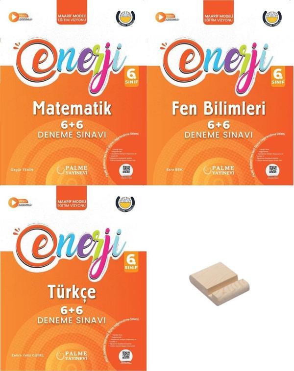Palme 6. Sınıf Enerji 6+6 Matematik Fen Türkçe Deneme Sınavı 3lü Set + Telefon Standı - Palme Yayınları - Image 1