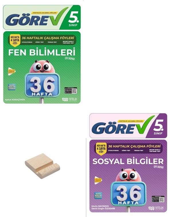 Nitelik 5. Sınıf Fen Bilimleri ve Sosyal Bilgiler 36 Haftalık Görev Föyleri + Telefon Standı - Nitelik Yayınları - Image 1