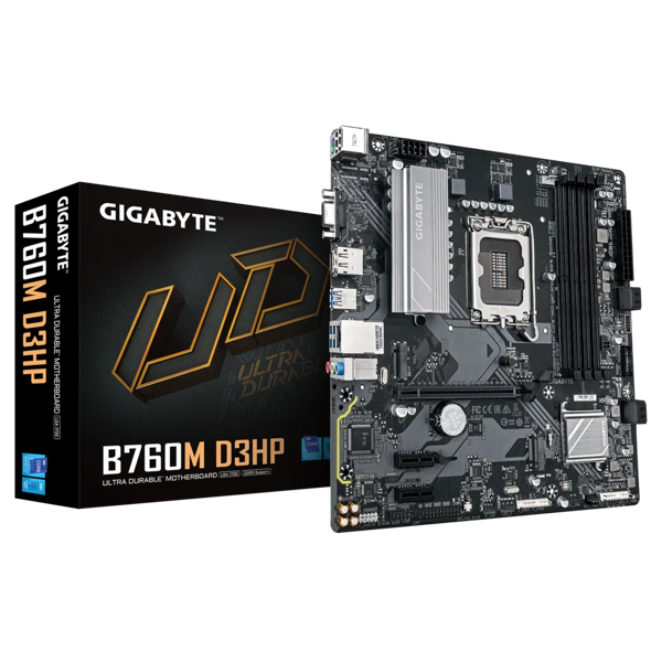 GIGABYTE B760M D3HP DDR5, 4xDDR5, 2xM.2, DP, HDMI, VGA, 12-13.14.Nesil, LGA1700 Soket, Anakart - Image 1