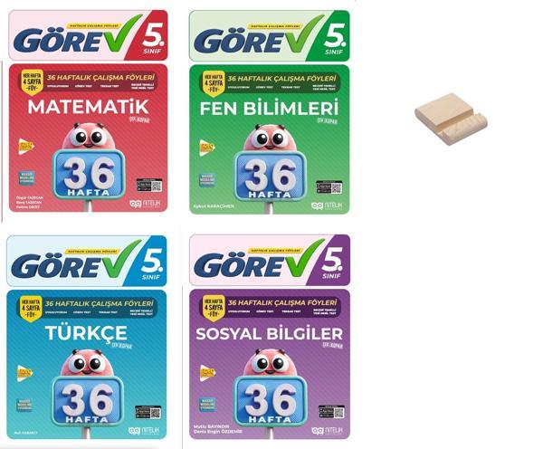 Nitelik 5. Sınıf Matematik Fen Türkçe ve Sosyal 36 Haftalık Görev Föyleri 4lü Set + Telefon Standı - Nitelik Yayınları - Image 1