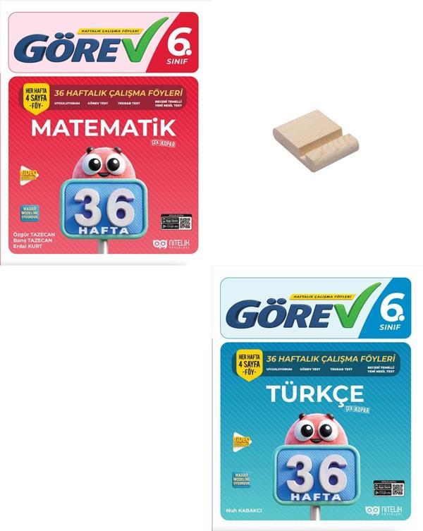 Nitelik 6. Sınıf Matematik ve Türkçe 36 Haftalık Görev Föyleri + Telefon Standı - Nitelik Yayınları - Image 1