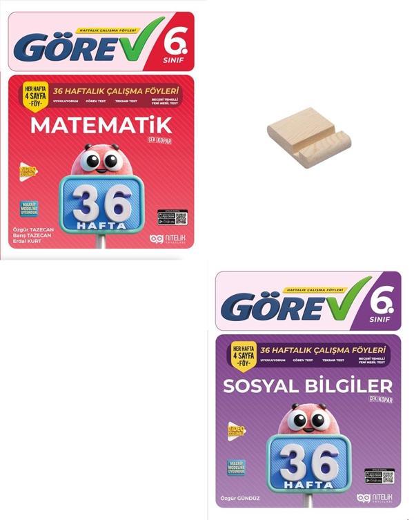 Nitelik 6. Sınıf Matematik ve Sosyal Bilgiler 36 Haftalık Görev Föyleri + Telefon Standı - Nitelik Yayınları - Image 1