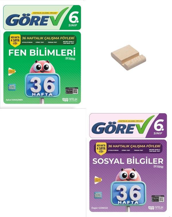 Nitelik 6. Sınıf Fen Bilimleri ve Sosyal Bilgiler 36 Haftalık Görev Föyleri + Telefon Standı - Nitelik Yayınları - Image 1