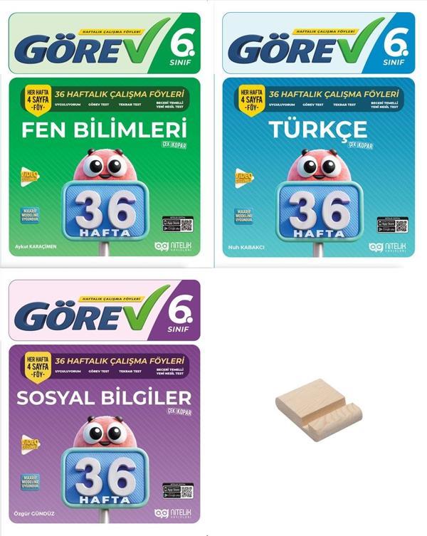 Nitelik 6. Sınıf Fen Türkçe ve Sosyal 36 Haftalık Görev Föyleri 3lü Set + Telefon Standı - Nitelik Yayınları - Image 1