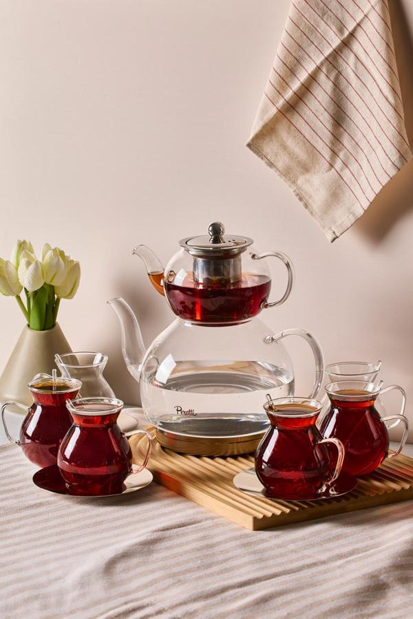 Mutfaksultani Keyf-İ Ala Şeffaf Premium 20 Parça Indüksiyon Tabanlı Borosilikat Çay Seti - Image 1