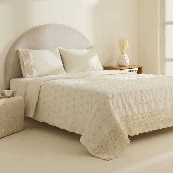 Karaca Home Lacera Brodeli Çift Kişilik Nevresim Takımı Ekru - Image 1