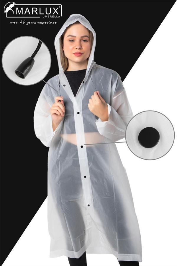 Marlux Unisex Su Rüzgar Geçirmez Kapüşonlu Siyah Çıtçıt Düğmeli Eva Beyaz Siyah Yağmurluk 24MRLXYGM - Image 1