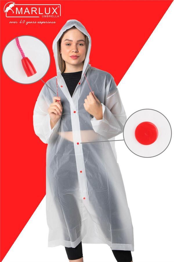 Marlux Unisex Su Rüzgar Geçirmez Kapüşonlu Kırmızı Çıtçıt Düğmeli Eva Beyaz Kırmızı Yağmurluk 24MRLXYGM - Image 1