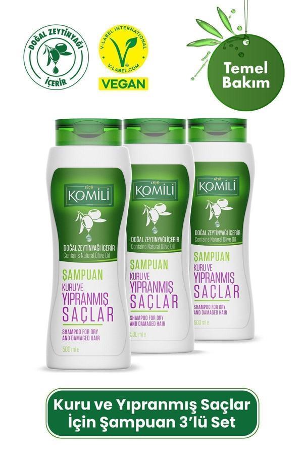 Komili Kuru ve Yıpranmış Saçlar İçin Vegan Temel Bakım Şampuanı 3'lü Set - 3 X 500 ML - Image 1