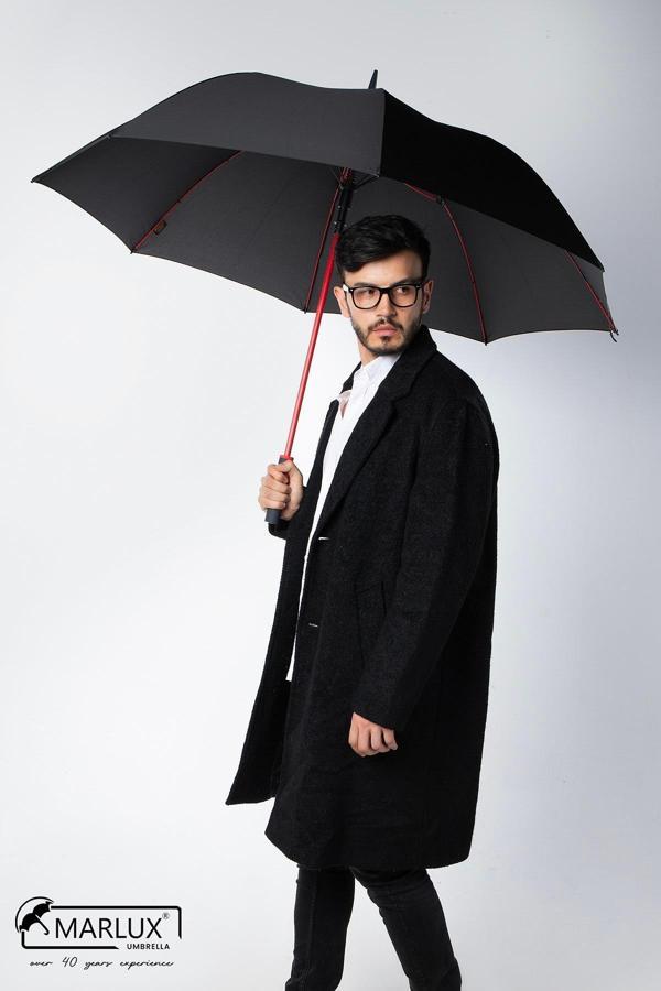 Marlux 8 Fiber Telli Rüzgara Dayanıklı Otomatik Özel Tasarım Protokol Şemsiye Siyah Kırmızı MPR2008 - Image 1