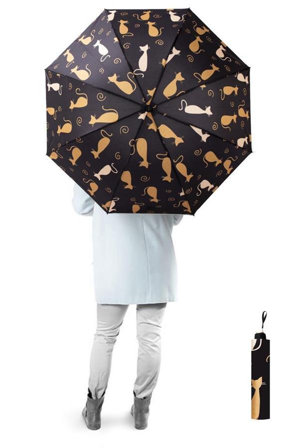 Marlux Kedi Desenli Yarasa Model 8 Telli Rüzgara Dayanıklı Manuel Şemsiye 393R01 - Image 1