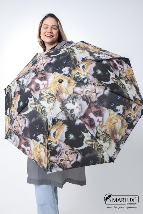 Marlux Kedi Desenli 8 Telli Manuel Rüzgara Dayanıklı Şemsiye M21MAR603R01 - Image 1