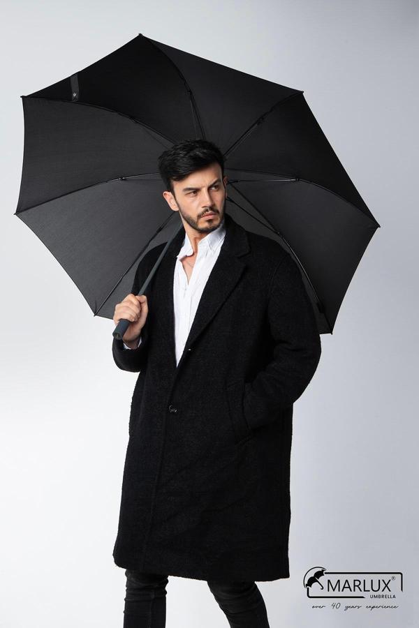 Marlux 8 Fiber Telli Rüzgara Dayanıklı Otomatik Özel Tasarım Protokol Şemsiye Siyah Gri MPR2008 - Image 1