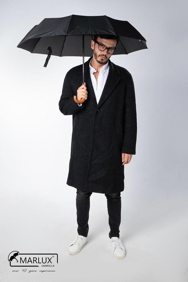 Marlux Siyah Ahşap Baston Saplı Tam Otomatik Premium Lüks  Erkek Şemsiye M21MAR1004MR001 - Image 1