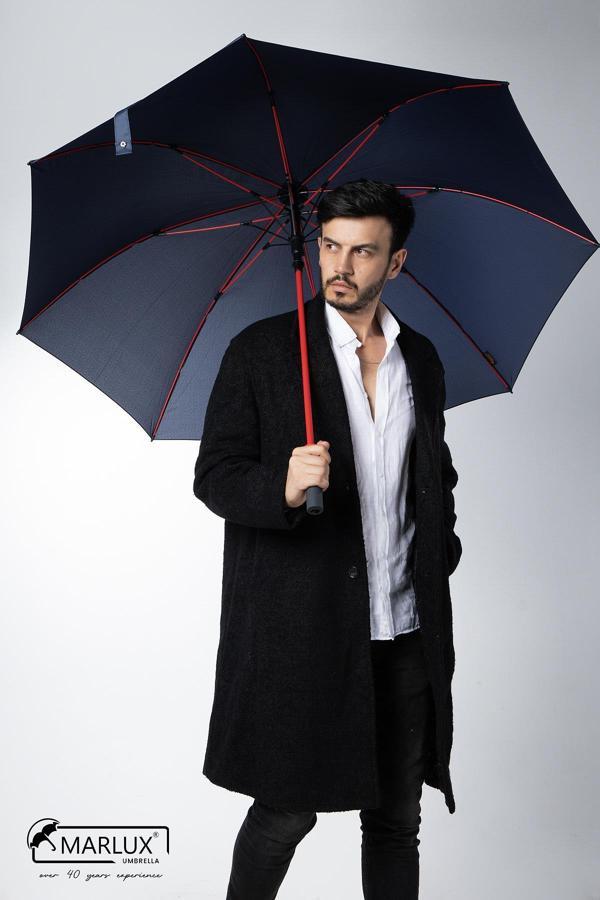 Marlux 8 Fiber Telli Rüzgara Dayanıklı Otomatik Özel Tasarım Protokol Şemsiye Lacivert Kırmızı MPR2008 - Image 1