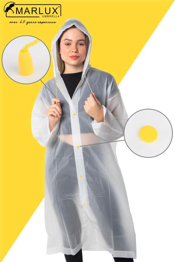 Marlux Unisex Su Rüzgar Geçirmez Kapüşonlu Sarı Çıtçıt Düğmeli Eva Beyaz Sarı Yağmurluk 24MRLXYGM - Image 1