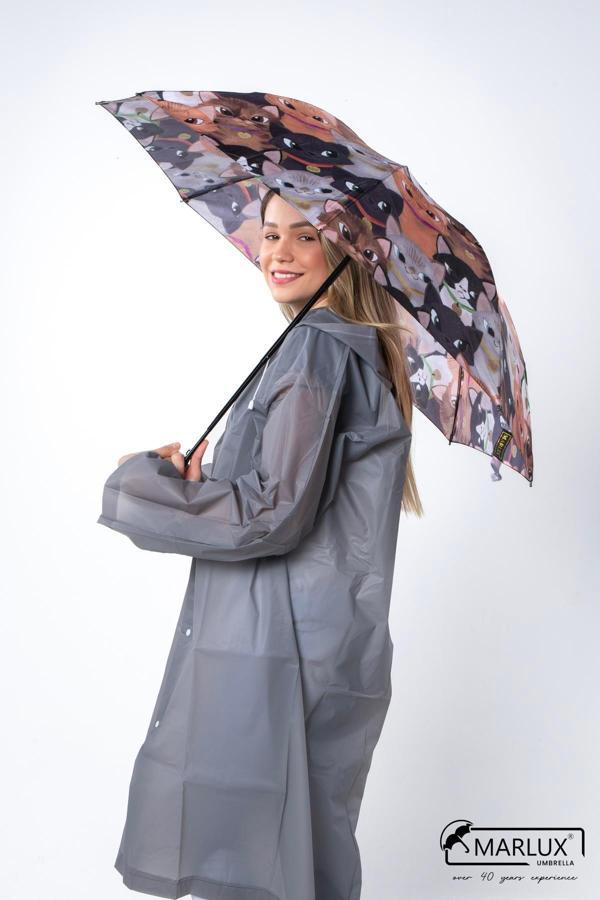 Marlux Kedi Desenli 8 Telli Manuel Rüzgara Dayanıklı Şemsiye M21MAR601R01 - Image 1