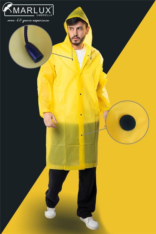 Marlux Unisex Su Rüzgar Geçirmez Kapüşonlu Lacivert Çıtçıt Düğme Eva Sarı Lacivert Yağmurluk 24MRLXYGM - Image 1