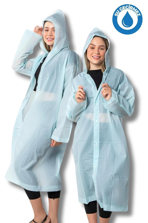 By Marine Kadın Erkek Yağmurluk Kapüşonlu Çıtçıtlı Eva Su Yeşili Yağmurluk BYMMRC881R10 - Image 1