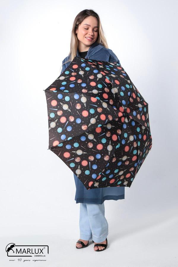 Marlux Gezegen Desenli 8 Telli Manuel Rüzgara Dayanıklı Şemsiye M21MAR602R01 - Image 1