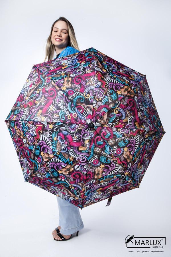 Marlux Graffiti Müzik Desenli  8 Telli Manuel Rüzgara Dayanıklı Şemsiye M21MAR607R01 - Image 1