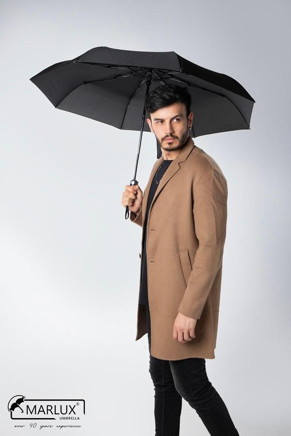 Marlux 8 Telli Tam Otomatik Rüzgara Dayanıklı Özel Sap Tasarımlı Şemsiye Siyah MPR2004 - Image 1