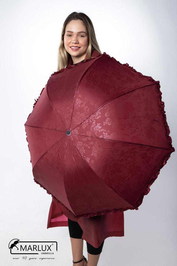 Marlux Bordo Tam Bombeli Gizli Çiçek Desenli Kadın Şemsiye M21MAR246R002 - Image 1