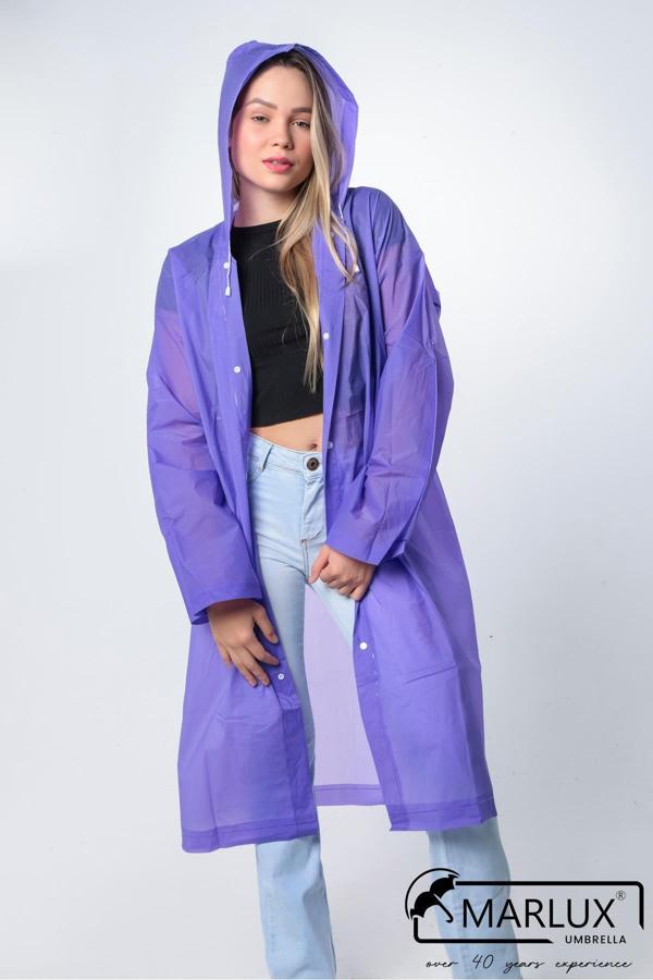 Kadın Erkek Yağmurluk Kapüşonlu Çıtçıtlı Eva Mor Yağmurluk M21MRC881R09 - Image 1