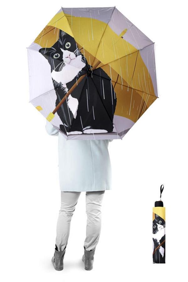 Marlux Sarı Şemsiyeli Kedi Yarasa Model 8 Telli Rüzgara Dayanıklı Manuel Şemsiye 378R01 - Image 1