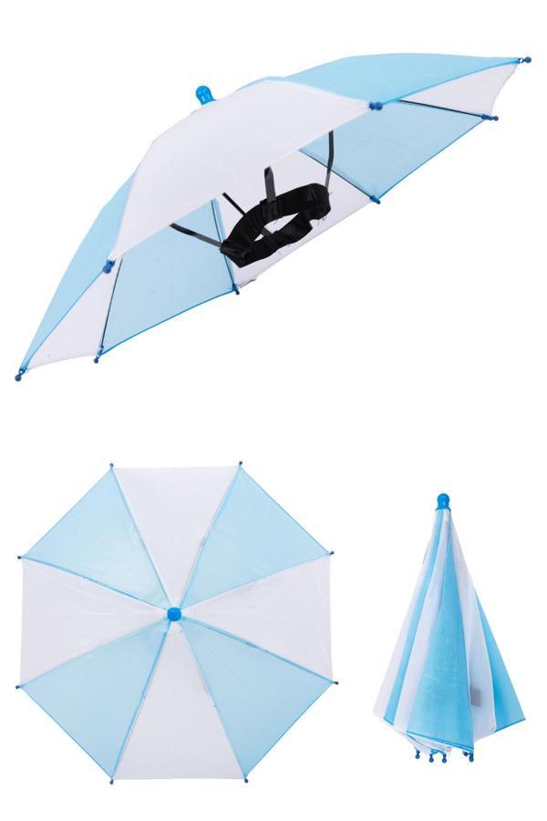 Marlux Kafaya Takılan Şapka Şemsiye Gölgelik Plaj Yazlık Kafa Şemsiyesi Açık Mavi Beyaz KAFASEMS001MB - Image 1