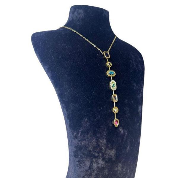 Uretti - Melik 9215 7763 Yedi Element Gold Renk ve Renkli Taşlı Çelik Y Kolye - Image 1