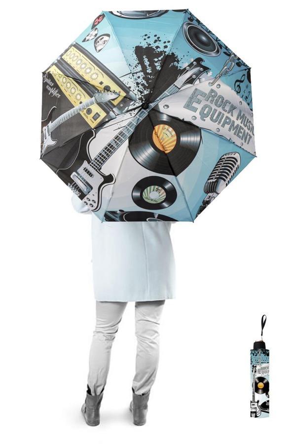 Marlux Müzik Plak Desenli Yarasa Model 8 Telli Rüzgara Dayanıklı Manuel Şemsiye 380R01 - Image 1