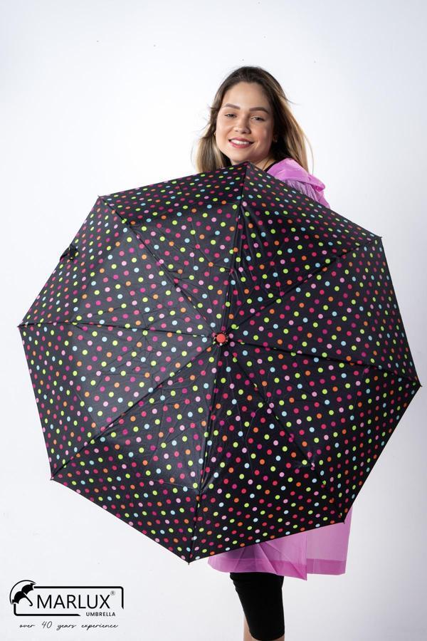 Marlux Siyah Alaca Renkli Puantiyeli Tam Otomatik  Kadın Şemsiye M21MAR710R004 - Image 1