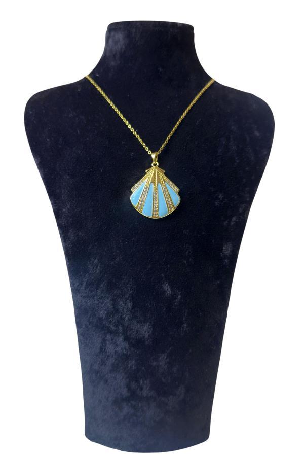 Uretti - Melik 9215 Mineli ve Taşlı Midye Model Çelik Kolye - Image 1