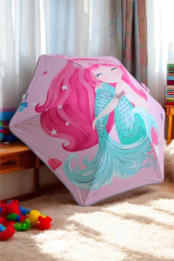 Marlux 6 Fiber Telli Kız Çocuk Şemsiye Denizkızı Desenli Rüzgara Dayanıklı Kız Çocuk Şemsiyesi 1099GRLR02 - Image 1