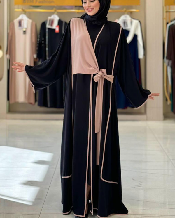 Önden Bağlama Detaylı Medine İpeği Abaya - Image 1